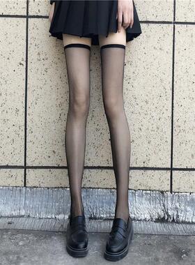 日系 黑透明袜过膝袜子女纯欲长筒性感JK小腿袜黑色大腿高筒