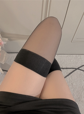 性感红色边黑丝袜女夏季纯欲薄款大腿长筒袜时尚高筒百搭jk过膝袜