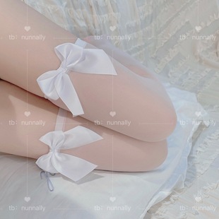 蝴蝶结白丝袜黑丝日系学生长筒袜白色萝莉过膝大腿网袜