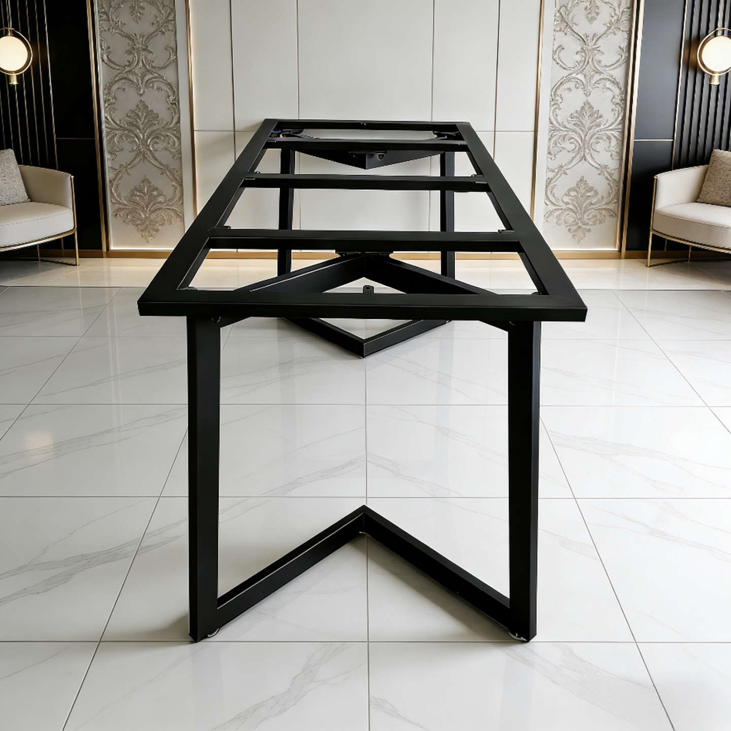 岩板桌腿大理石餐桌脚支架大板瓷砖桌架子书桌茶桌办公桌金属底座