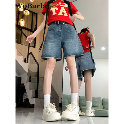 复古阔腿牛仔短裤女夏薄款