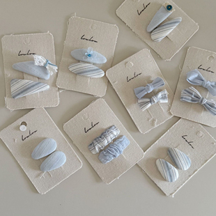 鸭嘴夹儿童碎发夹发 薄荷蓝条纹蝴蝶结发夹掰掰夹小女孩刘海夹套装