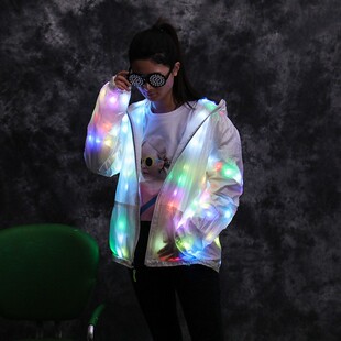 led发光连帽风衣休闲外套个性情侣衣服聚会潮流夜店蹦迪衣服