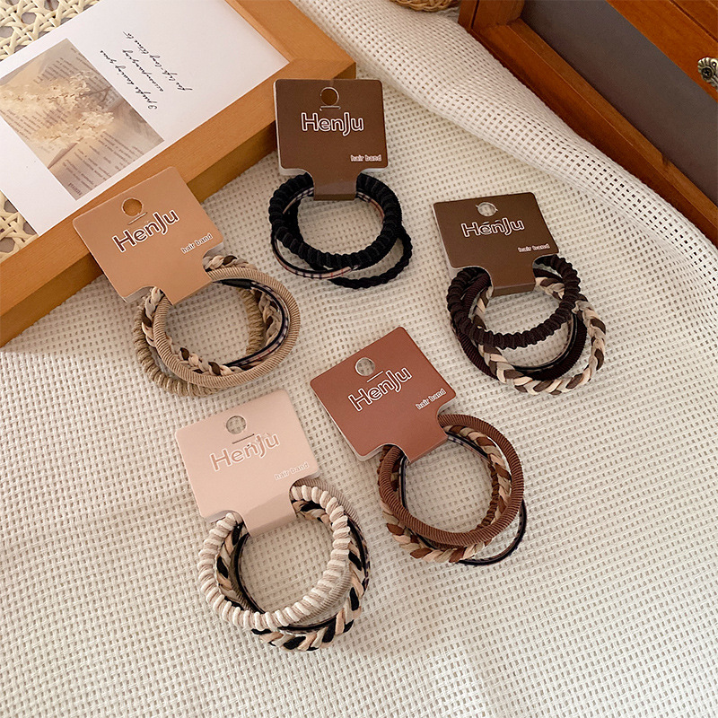 气质高端橡皮筋女扎头发发绳简约4根装高弹力耐用皮套发圈发饰女