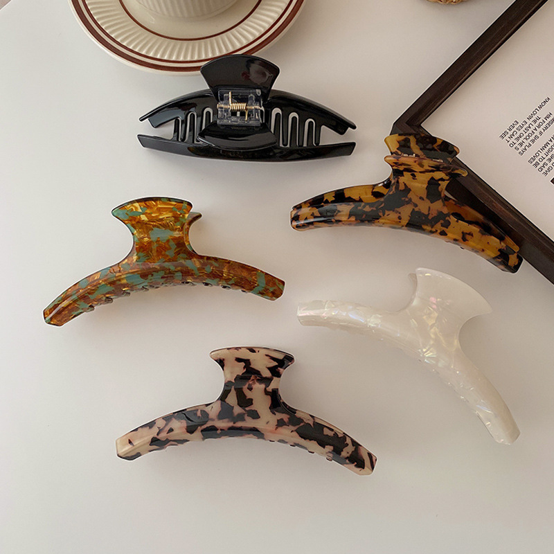 简约大号法式醋酸抓夹豹纹夹子高马尾弧形盘发后脑勺鲨鱼夹头饰女