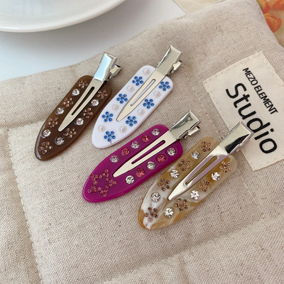 高级感醋酸水钻碎发发夹女边夹花朵侧边刘海无痕大理石纹发卡发饰