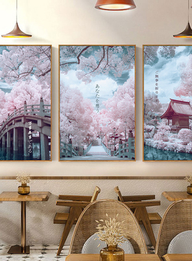 日本富士山樱花装饰画日式烤肉料理寿司店墙面装饰画东京街景壁画