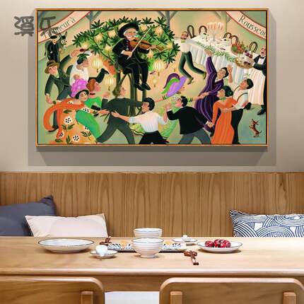 卢梭森林演音乐奏会 欧式人物油画装饰画客厅卧室样板房小众壁画