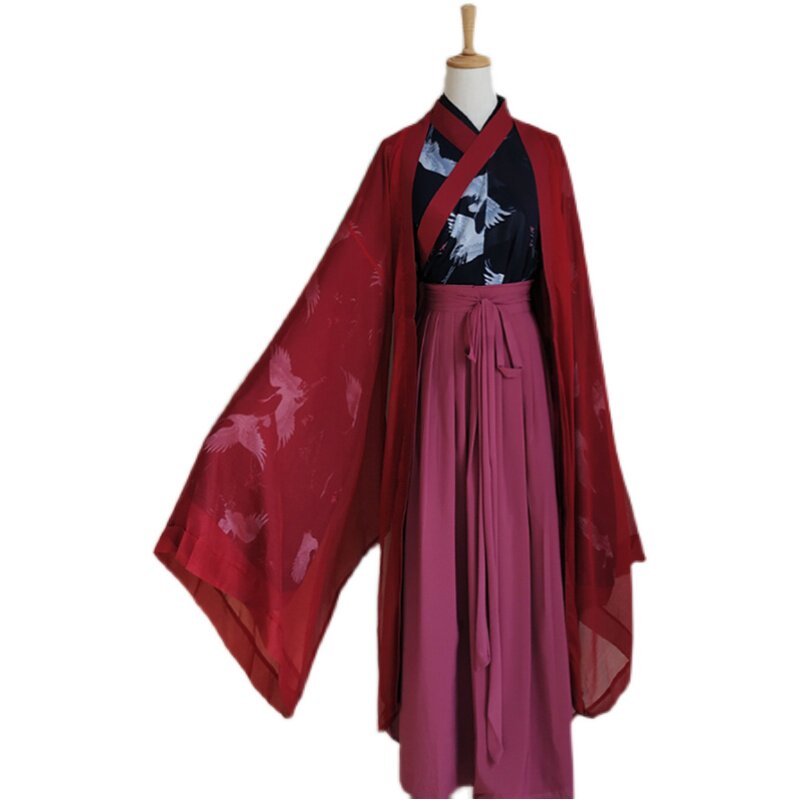 出租汉服女中国风正品兰若庭朱墨红色仙气学生古装魏晋风侠客襦裙