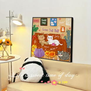 多巴胺客厅桌面装饰画摆件猫咪卧室房间布置床头挂画餐厅墙面壁画
