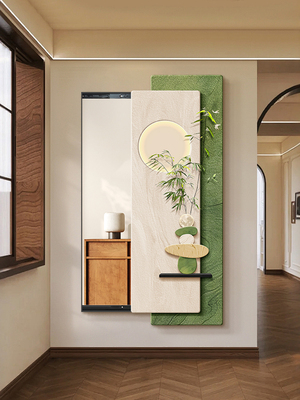 中古风玄关穿衣镜隐藏式全身镜隐形推拉镜子装饰画暗藏式试衣镜画