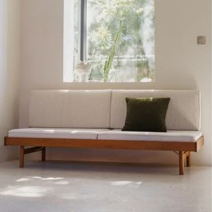 北欧日式 樱桃木实木沙发复古简约小户型客厅无扶手布艺沙发可拆洗