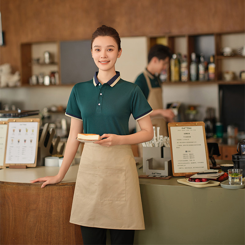 商场餐饮华莱士上班休闲服务员工作服奶茶撞色t恤短袖夏季装透气