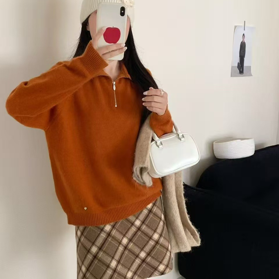 园园美衣毛衣套头翻领蜜熊绒拉链加厚保暖毛衣新款学院风毛衣韩版