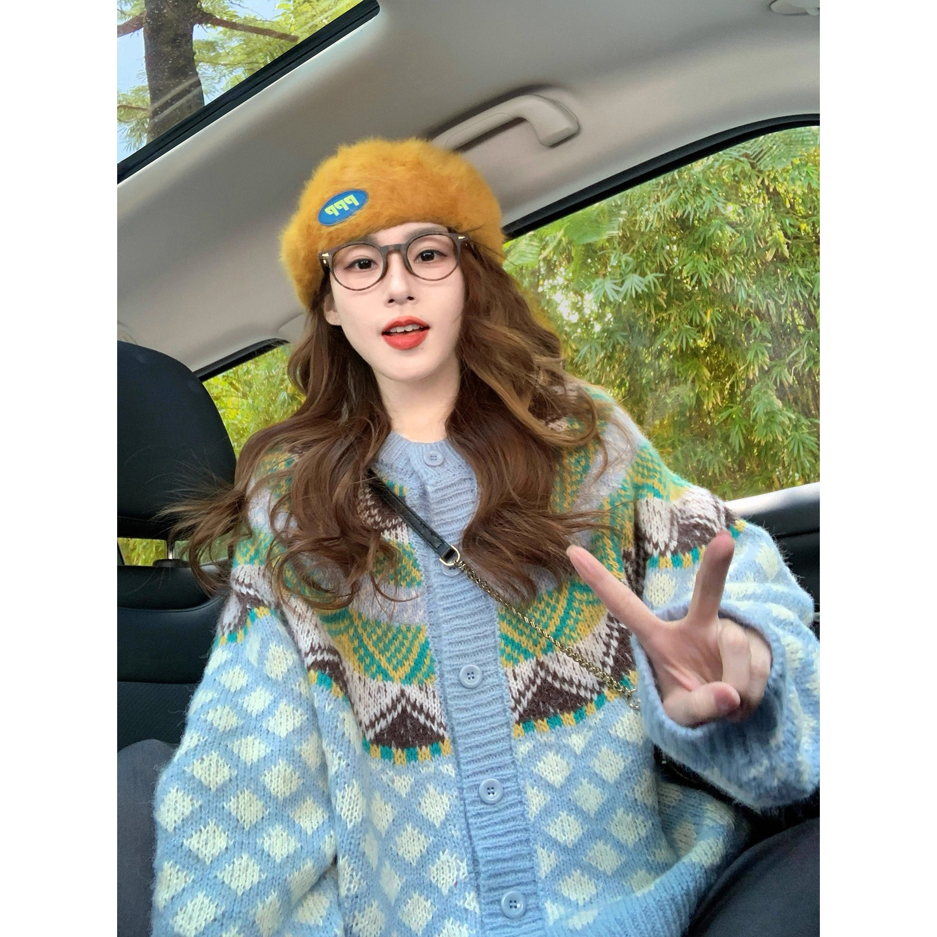 园园美衣岛毛衣开衫女2026新款秋冬复古撞色提花慵懒圆领针织外套