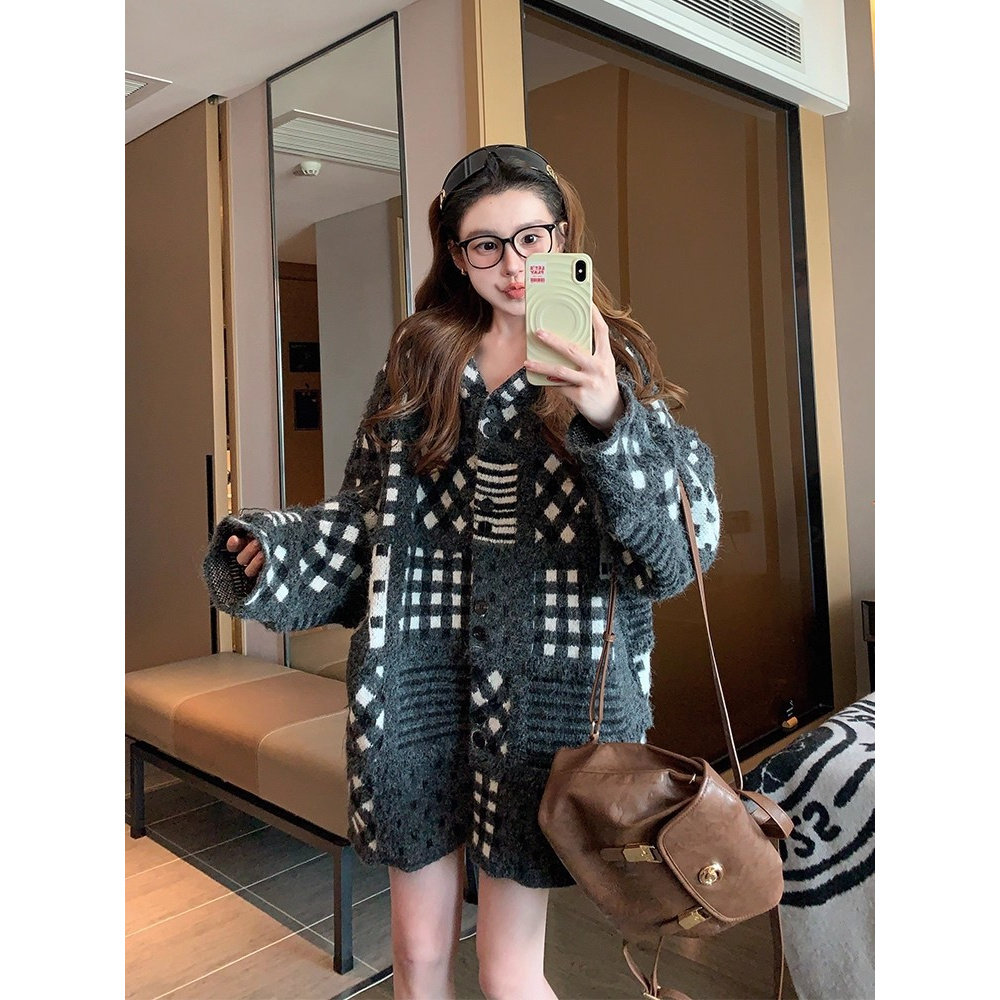 园园美衣毛衣外套女2026新款冬季加厚宽松休闲慵懒风针织开衫上衣