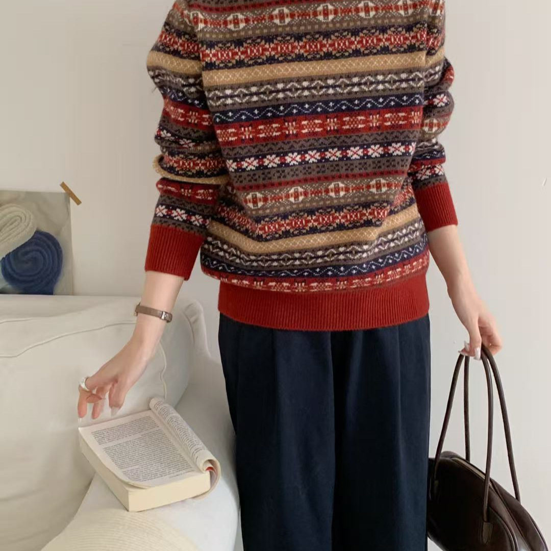 园园美衣毛衣提花加厚保暖毛衣软糯半高领针织衫新款毛衣韩版宽松