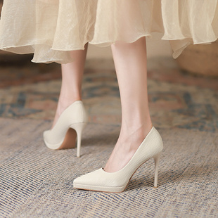 2025新款尖头防水台高跟鞋女细跟旗袍走秀不累脚黑色职业工作单鞋