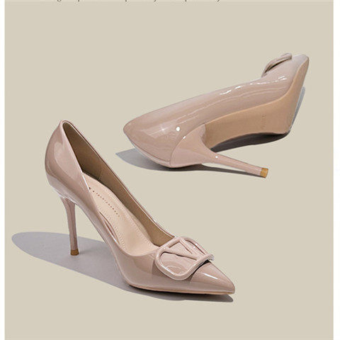 裸色高跟鞋女2026新款V扣尖头细跟不累脚职业工作鞋百搭气质单鞋