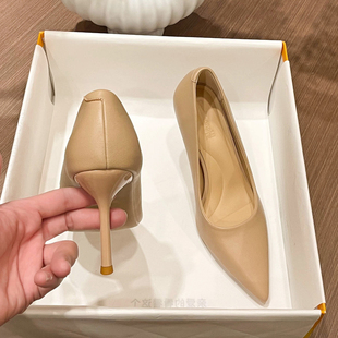 工作鞋 裸色高跟鞋 学生礼仪通勤正装 软皮尖头细跟单鞋 女2026年新款
