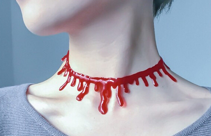 万圣节橡胶流血项链割喉项圈颈链配饰品道具恐怖血腥血滴切割血痕