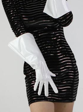 皮手套长款38cm大袖子宽口蓬蓬袖漆皮白色黑色T台走秀摄影造型cos