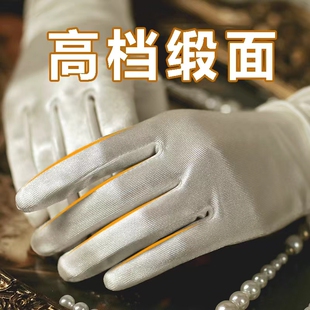 绸缎面手套短款赫本法式女旗袍晚礼服礼仪珠宝酒会优雅仿日本