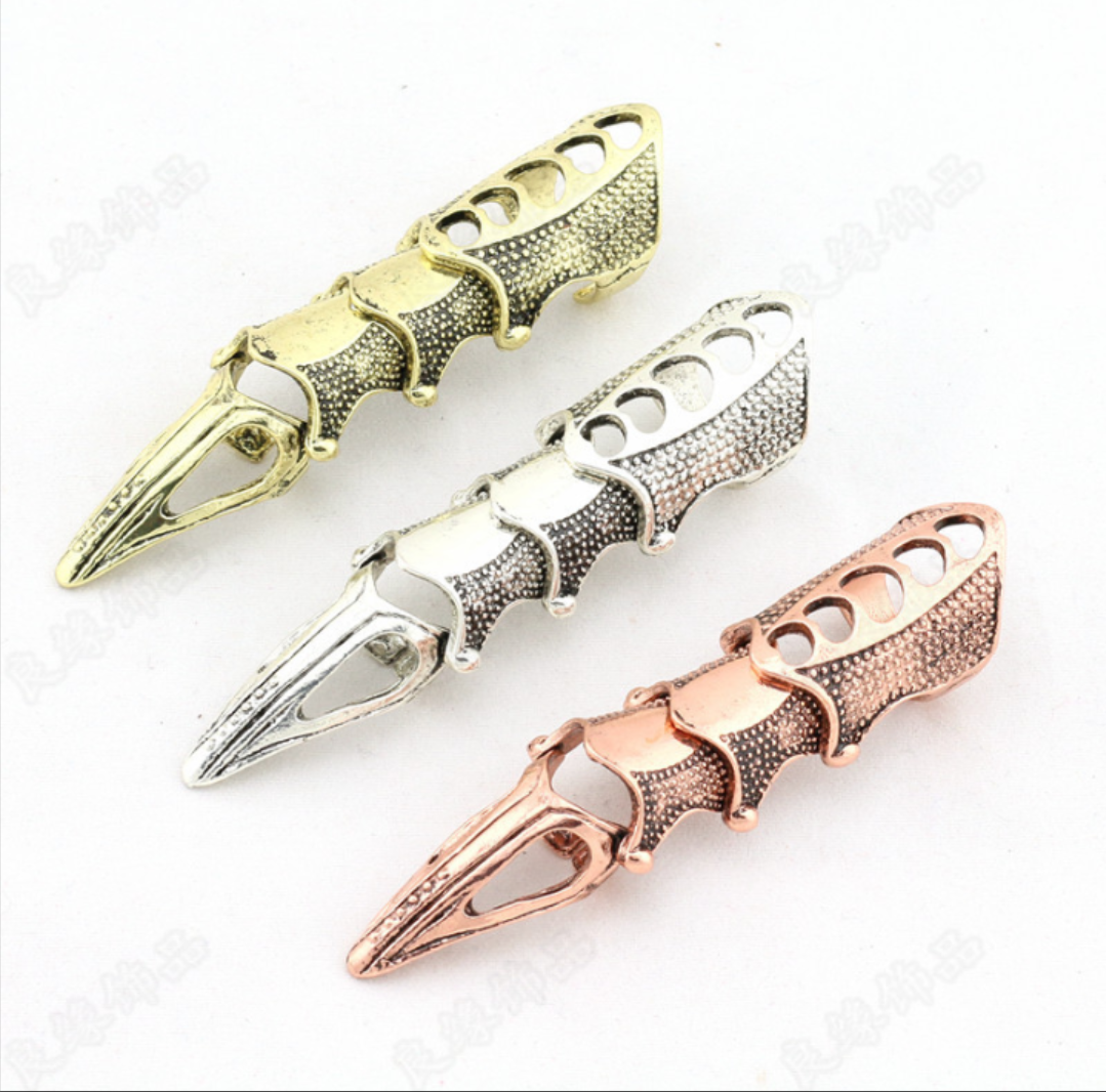 关节甲银色戒指环复古朋克动漫个性盔甲尖爪手指套护指甲套可弯曲