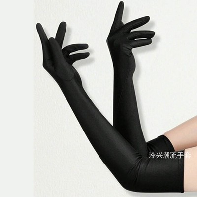 黑色长款性感氨纶弹力手套
