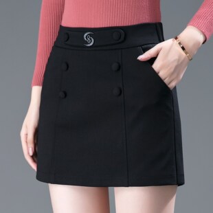 秋冬黑色裙裤弹力高腰显瘦短裤女假两件裤裙短款外穿靴裤前裙后裤