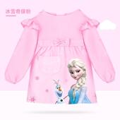 迪士尼儿童罩衣艾莎公主幼儿园女童围兜反穿衣防水画画女宝宝吃饭