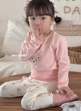 39528大小卷Hey honey秋冬儿童高腰莱卡长袖套装婴童男女宝宝