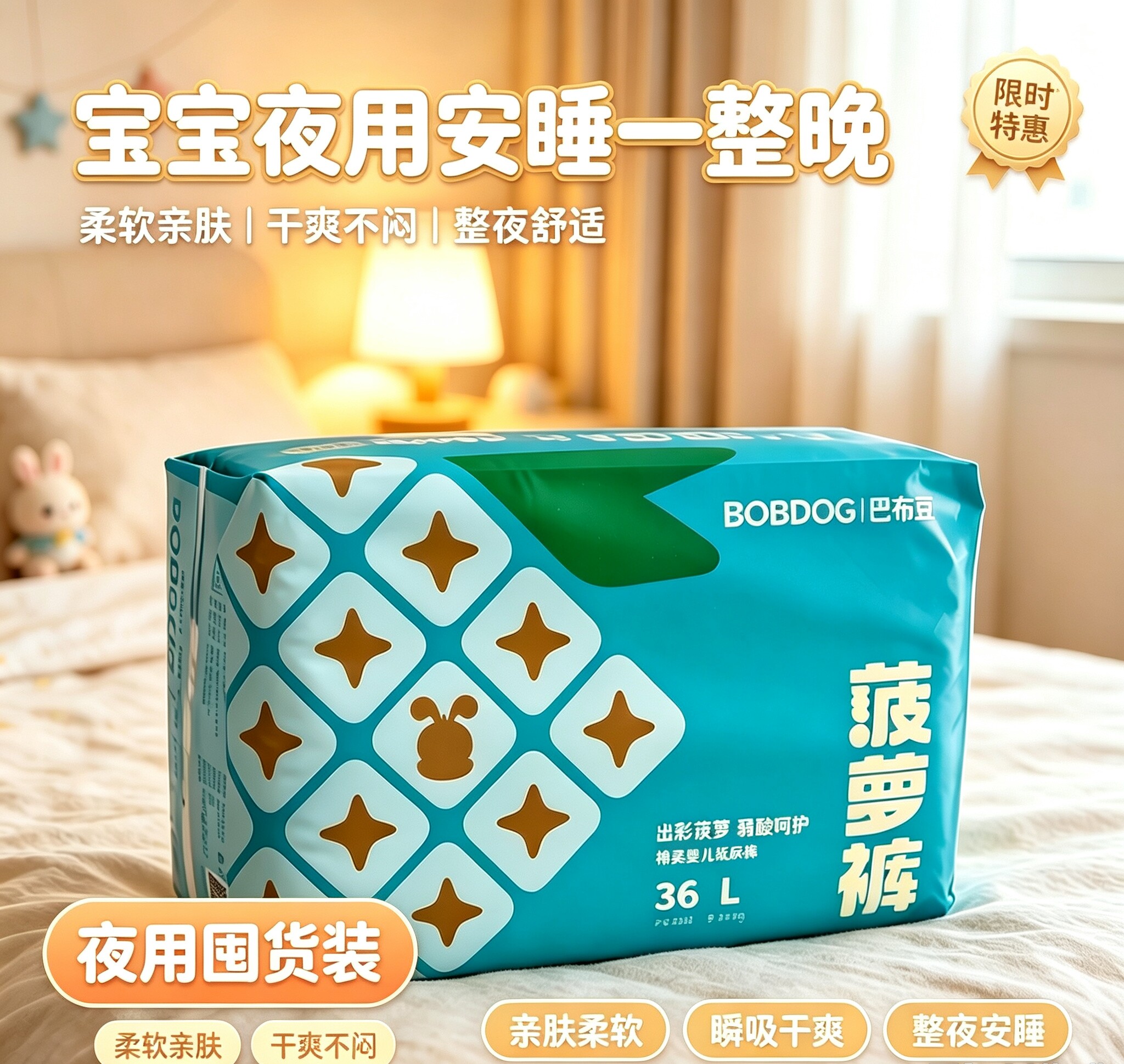 巴布豆菠萝拉拉正品男女纸尿裤宝宝婴儿内裤透气柔软超薄尿不湿