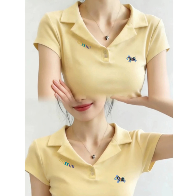洋气小众Polo领短袖T恤女