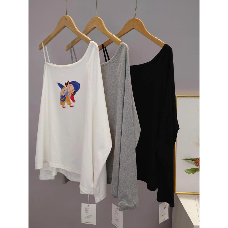 好韩系慵懒显瘦！不规则露肩斜领长袖T恤春秋新款宽松打底上衣潮