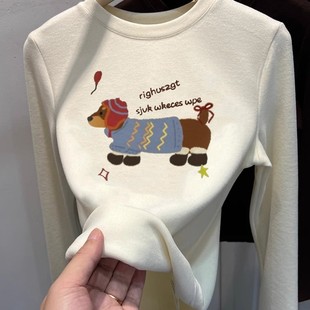 T恤女 上衣加绒内搭保暖长袖 奥特莱斯 清仓捡漏软糯德绒加厚打底衫