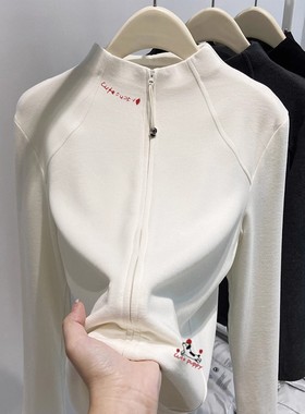 奥特莱斯~清仓捡漏立领鱼骨拉链长袖T恤修身显瘦德绒磨毛开衫上衣