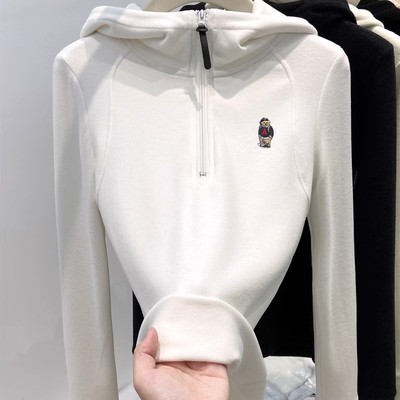 半拉链德绒连帽卫衣女秋冬