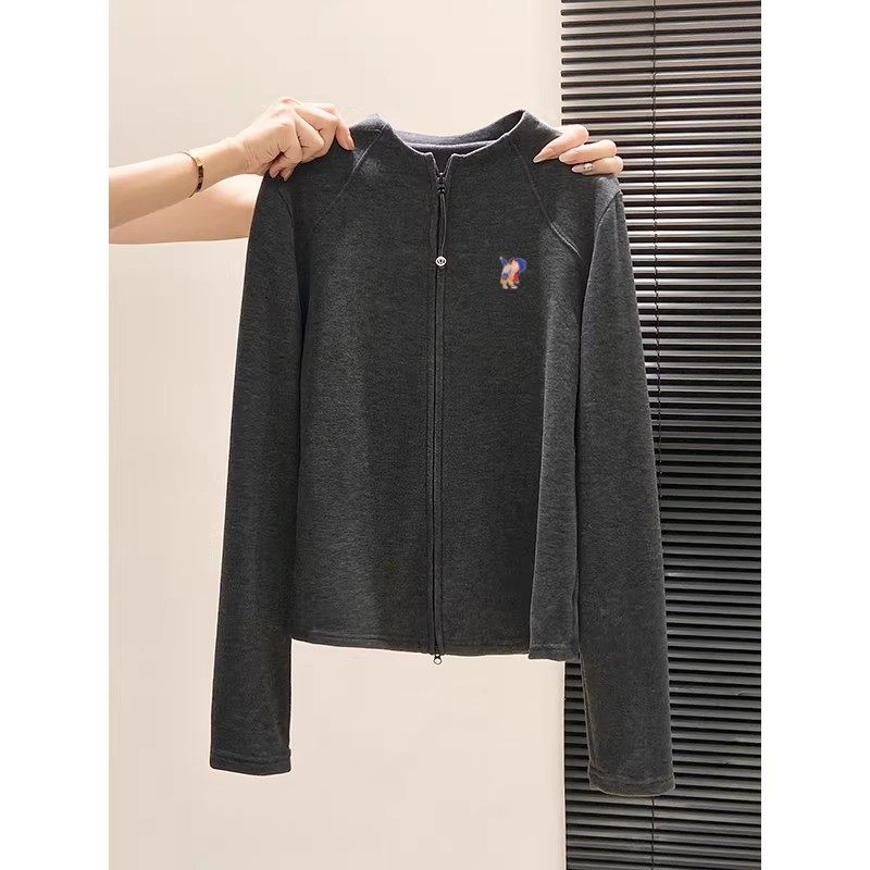 穿出高级感！洋气磨毛双面德绒开衫拉链长袖T恤女加厚保暖打底衫