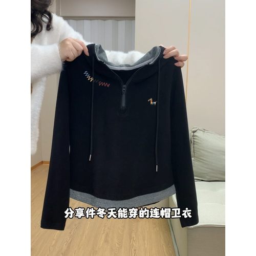 设计感假两件遮肉显瘦上衣