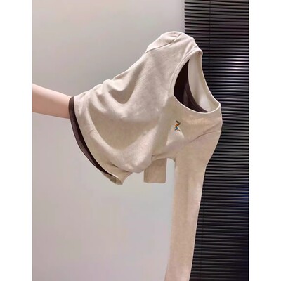 假两件收腰长袖t恤女时尚百搭