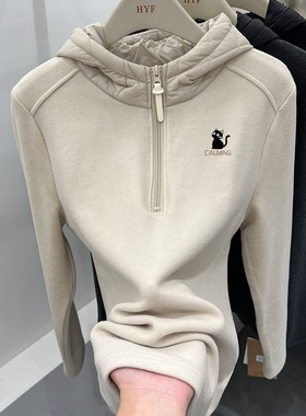 清仓尾货~专柜尾货加绒休闲卫衣杏色德绒连帽打底衫加厚保暖上衣