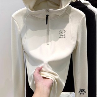 上衣帽衫 奥特莱斯 品牌专柜半拉链双面德绒连帽卫衣女秋冬打底衫