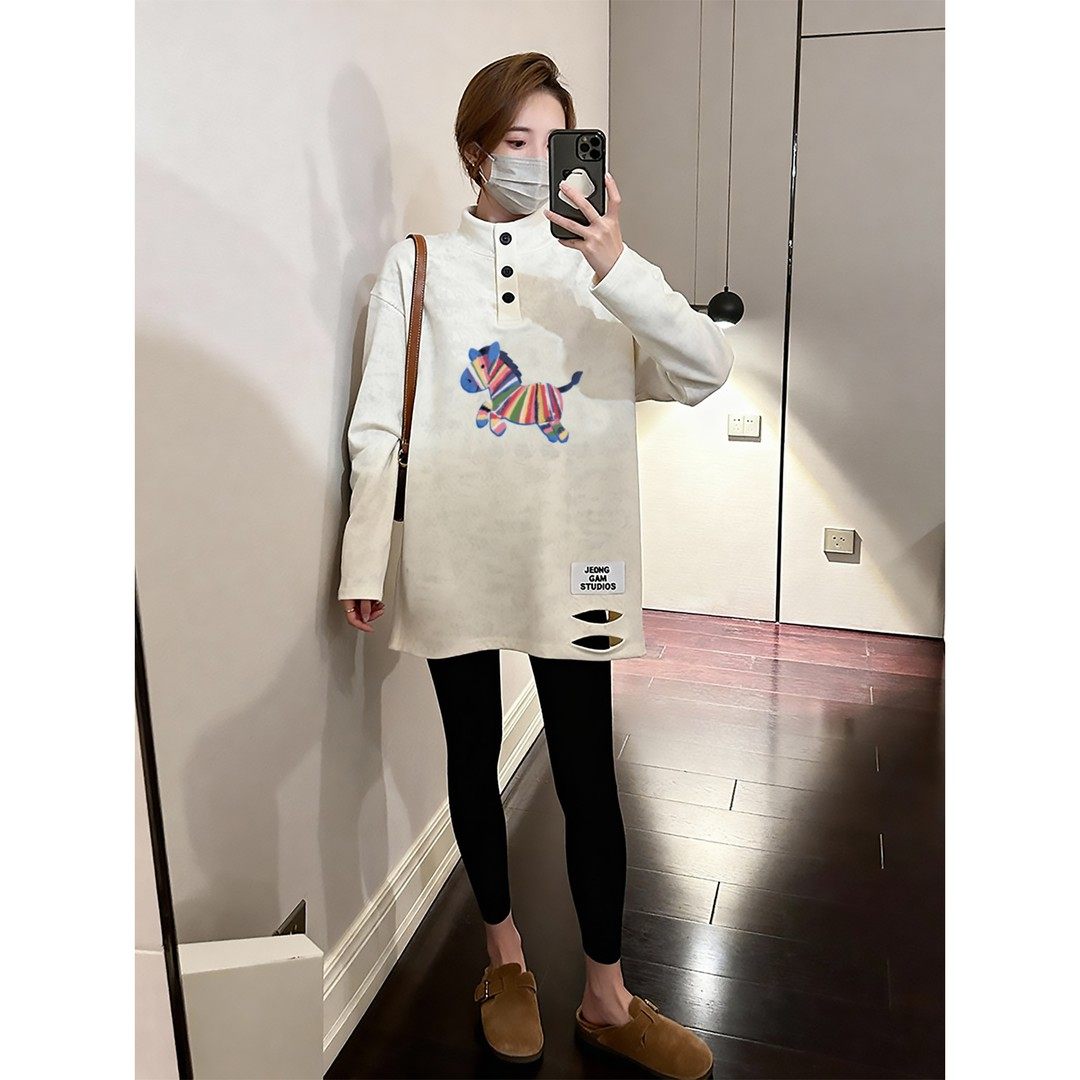 太有魅力啦！德绒加厚白色打底衫t恤女保暖中长款遮屁股百搭上衣