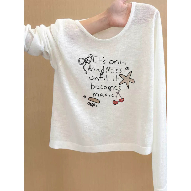 上身不挑人！洋气小众白色防晒罩衫T恤早秋空调衫显瘦长袖上衣潮