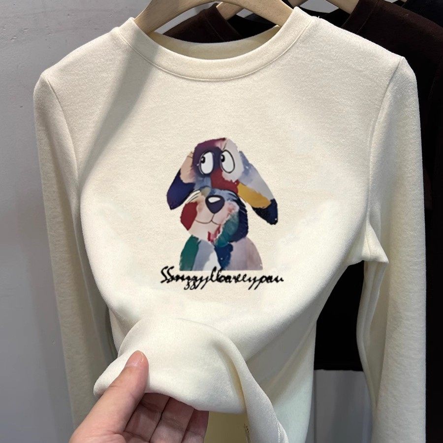 掐腰显瘦质感绝了！软糯磨毛德绒圆领长袖T恤加厚保暖内搭打底衫