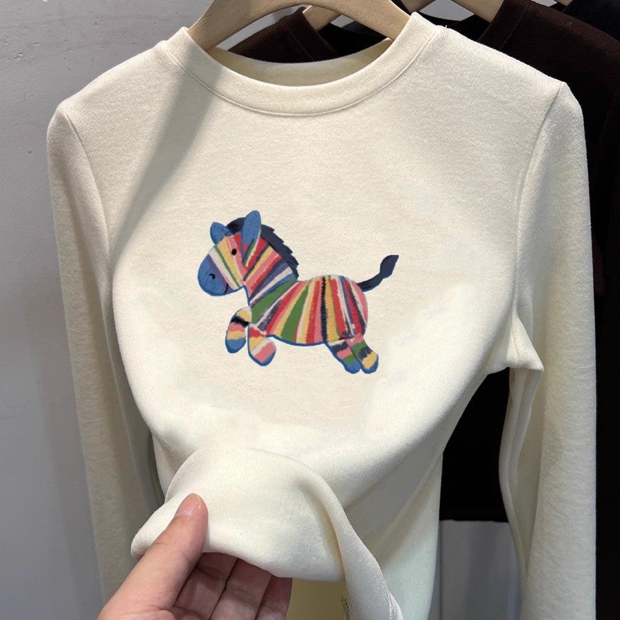 上身气质好辣妹！软糯磨毛德绒圆领长袖T恤女加厚内搭保暖打底衫