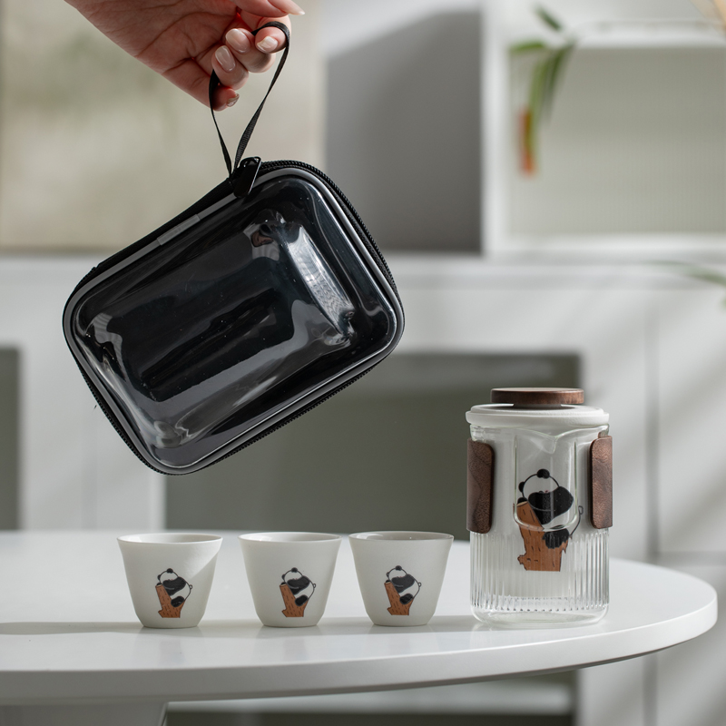 一品仟堂旅行茶具便携式快客杯陶瓷喝茶户外神器熊猫创意茶具套装