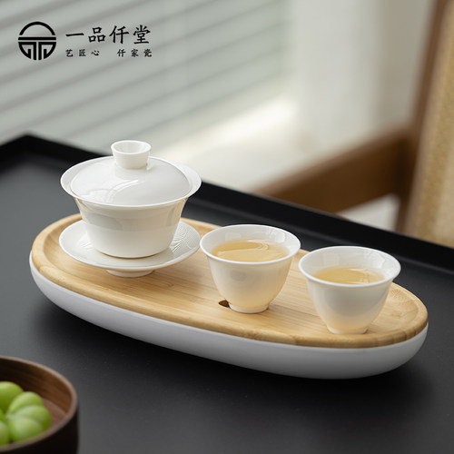 一品仟堂羊脂玉德化白瓷高温盖碗