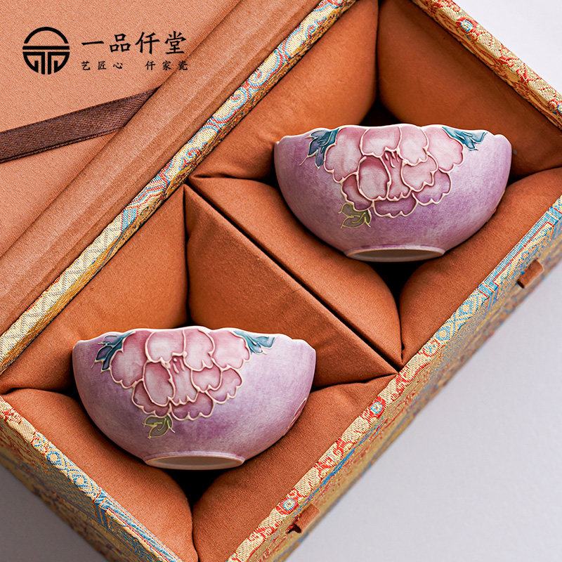 一品仟堂手绘牡丹茶杯女士专用